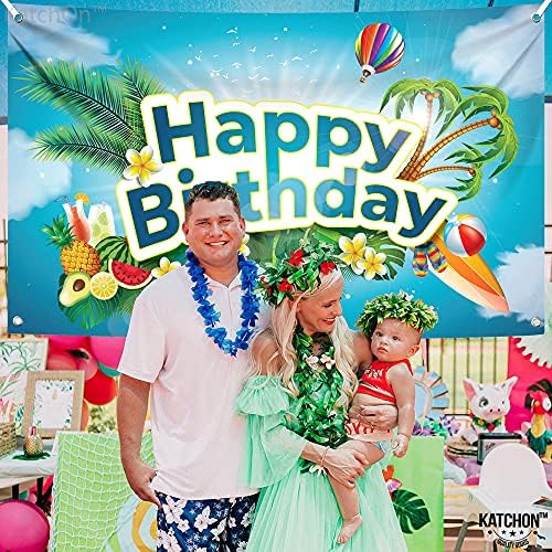קאצ'ון, באנר ליום הולדת ביץ ' - Xtralarge, 72x44 אינץ' | כרזת יום הולדת בהוואי לקישוטים למסיבות חוף